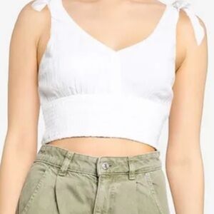 Hollister Cropped Tank Womens XS Boho Smocked Coquette Summer Hippie Country